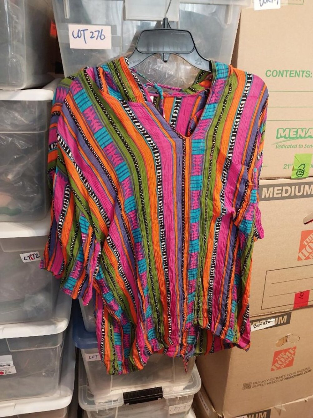 NEW TAG ! La Femme Multicolored Striped Rayon Top V Neck Pad Blouse Hoodie SzS